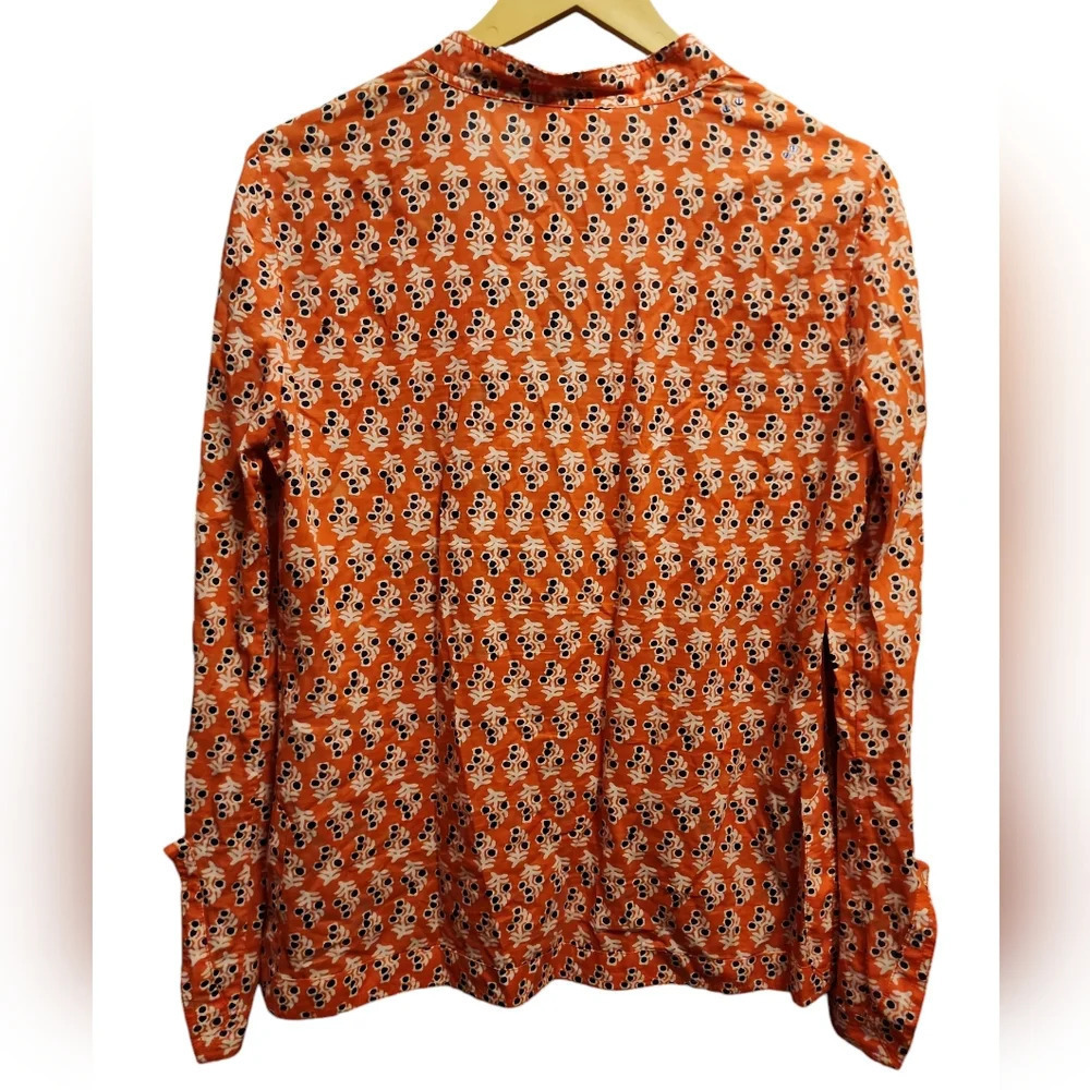 TORY BURCH Orange Navy & White Floral Printed Sequin Lightweight Tunic Top Sz 6 - Picture 3 of 7